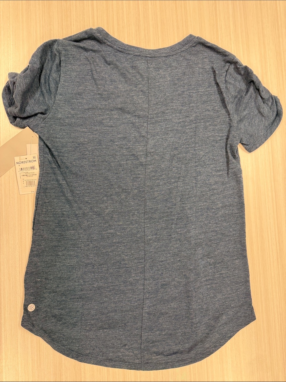 Zella Heathered Slate Blue Scoop Neck Short Sleeve Tee. PTP 18”. Length 22/27.5” - Picture 3 of 5